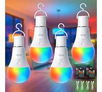 TaoFiaCo E27 Bombilla Recargable USB con Mando - Bombilla Inalámbrica sin Electricidad Punto 7W Regulable - Luz de Emergencia Control de Botones 4 Piezas