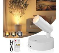 TaoFiaCo Lámpara de pared LED Recargable para Interiores Blanco - Lámpara de Pared USB con Mando a Distancia 3 Colores Regulable - Foco LED Inalámbrico para Iluminación de Cuadros Plantas Dormitorio