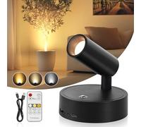 TaoFiaCo Lámpara de pared LED Recargable para Interiores Negro - Lámpara de Pared USB con Mando a Distancia 3 Colores Regulable - Foco LED Inalámbrico para Iluminación de Cuadros Plantas Dormitorio