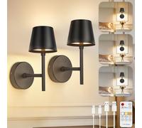TaoFiaCo LED Aplique de Pared Interior Recargable, Negro, Short, 2 Piezas