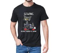 TAOKEBEAR Angry Cat Sewing Because Murder Is Wrong Funny Cat Unisex O-Neck 100% Cotton Short-Sleeve T-Shirts Black XXXL