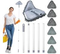 TAOPE Mopa para Limpiar Azulejos y Paredes, Limpiador de Techos con Mango Largo de 200 CM, Fregona Limpieza Plegable con 6 pcs Microfibra Chenilla, Gris Trapeador de Triangular para Ventana
