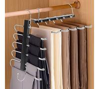 TAOPE Perchas para Pantalones, Percha Antideslizante de Acero Inoxidable 5 en 1, 2 PCS Pechero Organizador de Armario de Ahorro Espacio, Perchero para Pantalones Bufandas Corbatas Vaqueros (Negro)