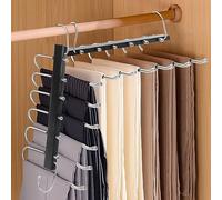 TAOPE Perchas para Pantalones, Percha Antideslizante de Acero Inoxidable 6 en 1, 2 PCS Pechero Organizador de Armario de Ahorro Espacio, Perchero para Pantalones Bufandas Corbatas Vaqueros (Negro)