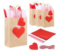 TaoQ C 12 Pieza Bolsa de regalo de San Valentín con etiqueta Bolsa de papel Kraft de San Valentín para Fiesta de cumpleaños del aniversario de la boda