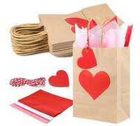 TaoQ C 24 Pieza Bolsa de regalo de San Valentín con etiqueta Bolsa de papel Kraft de San Valentín para Fiesta de cumpleaños del aniversario de la boda