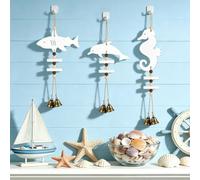 TaoQ C 3 Piezas Decoración de Pared de Caballito de Mar de Madera Adornos Colgantes con Animales Marinos de Madera Carillón Eólico Estilo Náutico para Habitación Baño Salón Decoración del Hogar