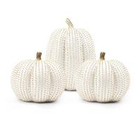 TaoQ C 3 Piezas Resina de Acción de Gracias Calabaza, Figuras de Calabaza de Otoño Blanco y Oro Glitter Calabazas de Resina Grandes para Hogar Halloween Acción de Gracias Decoración de la de Otoño
