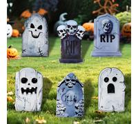 TaoQ C 6 letreros de lápida de Halloween para patio, lápidas de plástico RIP, 15.5-15.7 pulgadas de alto x 9.5-11 pulgadas de ancho, decoraciones de Halloween para exteriores