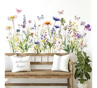 TaoQ C Pegatinas de Pared Flor Silvestre Pegatinas de pared Flores de Jardín Vinilos Decorativos Flores Silvestres con Margaritas Hierba Lavanda Mariposas para Dormitorio Sala de Estar