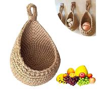 TAOQILE Wall Hanging Fruit Baskets for Kitchen, Cotton Teardrop Hanging Basket, Woven Wall Hanging Basket Fruit or Veggie Basket Plants Home Wall Decor (L)