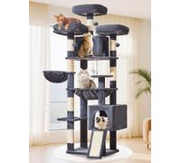 Taoqimiao Árbol para gatos de 76 pulgadas con postes rascadores, torre XXL para gatos grandes con tabla de rascar para gatos, hamaca de metal extragrande, 3 posaderas, 2 condominios Bige, cesta