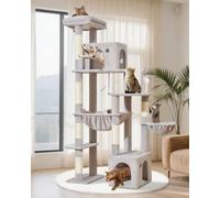 Taoqimiao Árbol para gatos de interior de 71 pulgadas para gatos grandes adultos, torre alta de varios niveles, 2 condominios para gatos con 6 postes rascadores, hamaca súper grande, juguetes para