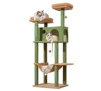 Taoqimiao Árbol para gatos grandes de 62.2 pulgadas, condominio de felpa multinivel con 5 postes rascadores, 2 perchas de lujo, cueva, hamaca, 2 pompones, tabla para rascar para gatos de interior