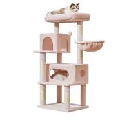Taoqimiao Árbol para gatos, torre para gatos de 48.8 pulgadas para gatos de interior, 2 lujosos condominios para gatos con cestas colgantes grandes ajustables y percha grande de lujo, color rosa