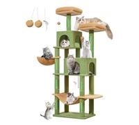 Taoqimiao Árbol para gatos, torre para gatos de 66.2 pulgadas para gatos de interior, condominio de felpa de varios niveles con 12 postes rascadores, 2 posaderas, 2 cuevas, hamaca, 2 pompones, cactus