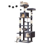 Taoqimiao Árbol para gatos, torre para gatos de 68 pulgadas para gatos de interior, condominio de felpa de varios niveles con 6 postes rascadores, 2 posaderas, 2 cuevas, hamaca, 3 pompones, gris