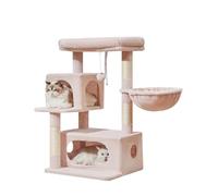 Taoqimiao Árbol para gatos, torre para gatos de interior de 37.8 pulgadas, 2 lujosos condominios para gatos con cestas colgantes grandes ajustables y percha grande de lujo, color rosa gelatina MS029P