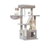 Taoqimiao Árbol para gatos, torre para gatos de interior de 37.8 pulgadas, adecuado para gatitos con lujoso condominio para gatos con cestas ajustables y lujosa perca, color gris claro MS029SW