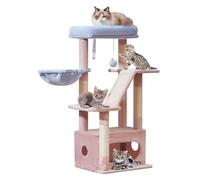 Taoqimiao Árbol para gatos, torre para gatos de interior de 38.2 pulgadas, adecuado para gatitos con lujoso condominio para gatos con cestas ajustables y lujosa percha MS029SPB rosa y azul