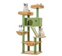 Taoqimiao Árbol para gatos grandes de 57.5 pulgadas, condominio de felpa multinivel con 8 postes rascadores, 2 posaderas, cueva, hamaca, 2 pompones, tabla para rascar para gatos de interior -MSC026