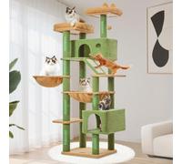 Taoqimiao Árbol grande de 71 pulgadas para gatos grandes, condominio de felpa de varios niveles con 8 postes rascadores, 2 posaderas, cueva, hamaca, 2 pompones, tabla para rascar para gatos de