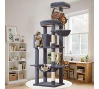 Taoqimiao MS042G Árbol para gatos, torre grande para gatos de 66 pulgadas con postes rascadores, plataforma grande de lujo para gatos grandes con hamaca suave, cesta ajustable, vela de lujo para gatos