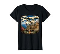 Taormina Sicilia Taormina Vacaciones a Sicilia Viajar Italiano Camiseta gráfica económica, Mujer, Negro, M