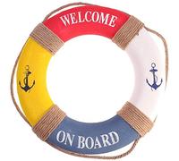 Taotenish Anillo salvavidas de estilo mediterráneo de bienvenida a bordo, para colgar en la pared, 50 cm, rojo y amarillo