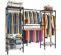 Taotigzu Perchero extensible de alambre, 6 niveles, ajustable, con barra para colgar ropa (70,3-89,8 pulgadas) Lx14 pulgadas Wx71,3 "H,Hochbelastbare MetallKleideraufbewahrung con 4 perchas