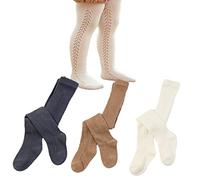 Taous Assam Medias de malla de encaje de punto para niñas pequeñas, mallas transpirables para bebés, Beige/gris/marrón, 12-24 meses