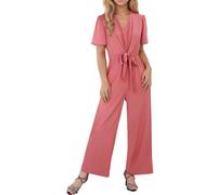 Taoyoule Taoyule pantalones de piernas anchas para mujeres vestidos casuales integrados con cuello en V y cintura alta, sudaderas de verano y bolsillos de pantalones de lino