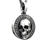 TAOZHIYAO Colgante de collar de calavera Memento Mori para hombre, collar de cabeza de calavera de plata con efecto 3D realista de Halloween, regalo de joyería Punk gótica Retro