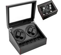 Taozhiyy Caja giratoria automática para relojes con 4 relojes+6 posiciones adicionales, 2 modos de giro, caja de reloj de piel sintética silenciosa+fibra de carbono para relojes, color negro, /