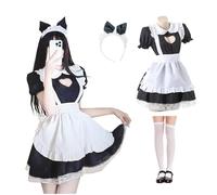 TAOZHUGONG Maid Dress Lindo Cosplay, Maid Outfit-Hohle Heart Shape, Cosplay Anime Halloween Japanese Maid Dress Vestido de criada conjunto de ropa de camarera (L)