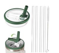 Tapa a prueba de fugas para vaso Stanley, tapa abatible de repuesto para Stanley IceFlow de 0,9 L, juegos de tapas reutilizables para vaso, con 4 cañitas y 1 cepillo de limpieza, 1 unidad, Verde