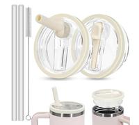 Tapa Antiderrame Cup de 40 Oz A Prueba de Polvo Y Fugas Reutilizable Tapas de Repuesto Con Popote Compatible Con Vaso de 40 Oz Y Accesorios (Blanco)