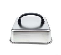 Tapa cuadrada de acero inoxidable con asa, cubierta de carne resistente al calor para barbacoa y camping, fácil de limpiar, plata (26 cm) (21 cm)