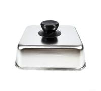 Tapa cuadrada de acero inoxidable para hamburguesas de 21 cm, cubierta de carne para cocina, resistente al óxido, trampa de calor, accesorio para parrilla de carne jugosa (26 cm)