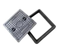 Tapa de Alcantarilla y Marco Cuadrados de 30x30 cm, Tapa de Tanque Séptico, Resistente Al Desgaste y Antideslizante, Apta para Patios, Céspedes, Jardines y Aceras