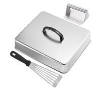 Tapa de asador para Parrilla Tapa Rectangular | Tapa de parrilla de acero inoxidable con prensa de carne y espátula para cocinar en interiores y exteriores a la parrilla