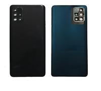 Tapa de batería + lente + adhesivo de doble cara compatible con Samsung Galaxy A71 SM-A715F A715F A715 parte trasera trasera carcasa de plástico + adhesivo de doble cara + lente con marco (negro)