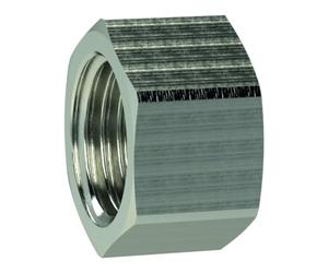 Tapa de cierre (hexagonal), G 2 1/2, SW 85, latón niquelado, presión de trabajo máx. 25 bares, temperatura de funcionamiento Máx. 150 °C.