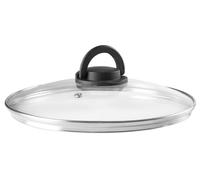 Tapa de cristal con pomo plegable Ø28 cm, ideal para cubrir sartenes y ollas, y facilitar la cocción y revisión de alimentos.