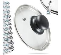 Tapa de cristal Vilde con aro de acero inoxidable para ollas y sartenes | Ø (14cm) 14, 16, 18, 20, 22, 24, 26, 28, 30cm | Vidrio resistente al calor hasta 200°C | Tapa para cacerola, tapa para olla,