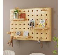 Tapa de Cuadro Eléctrico Decorativa - Diseño de Panel Perforado, con Función de Almacenamiento, Fácil Instalación, para Salón y Dormitorio Horizontal Natural Wood 60x50cm