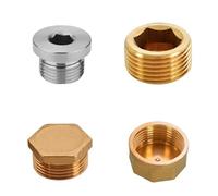Tapa de extremo cabeza hexagonal for tubo latón, rosca macho 1/8-1/2 pulgadas, paquete 8(Nickel Plug,2 PCS-1/8")
