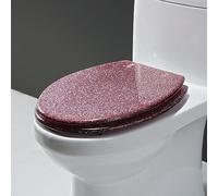Tapa de Inodoro con Cierre silencioso Anillo de Asiento de Inodoro de Resina con Purpurina y Cierre Suave Circular(Pink)