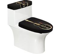 Tapa de inodoro suave de guitarra negra, 2 piezas, fundas elásticas reutilizables para inodoros en forma de U/O, decoración de baño