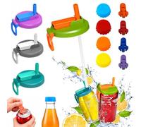 Tapa de lata de 12 piezas con pajita y abrelatas, tapa para latas de bebidas para actividades al aire libre y fiestas, tapa reutilizable para protección de bebidas